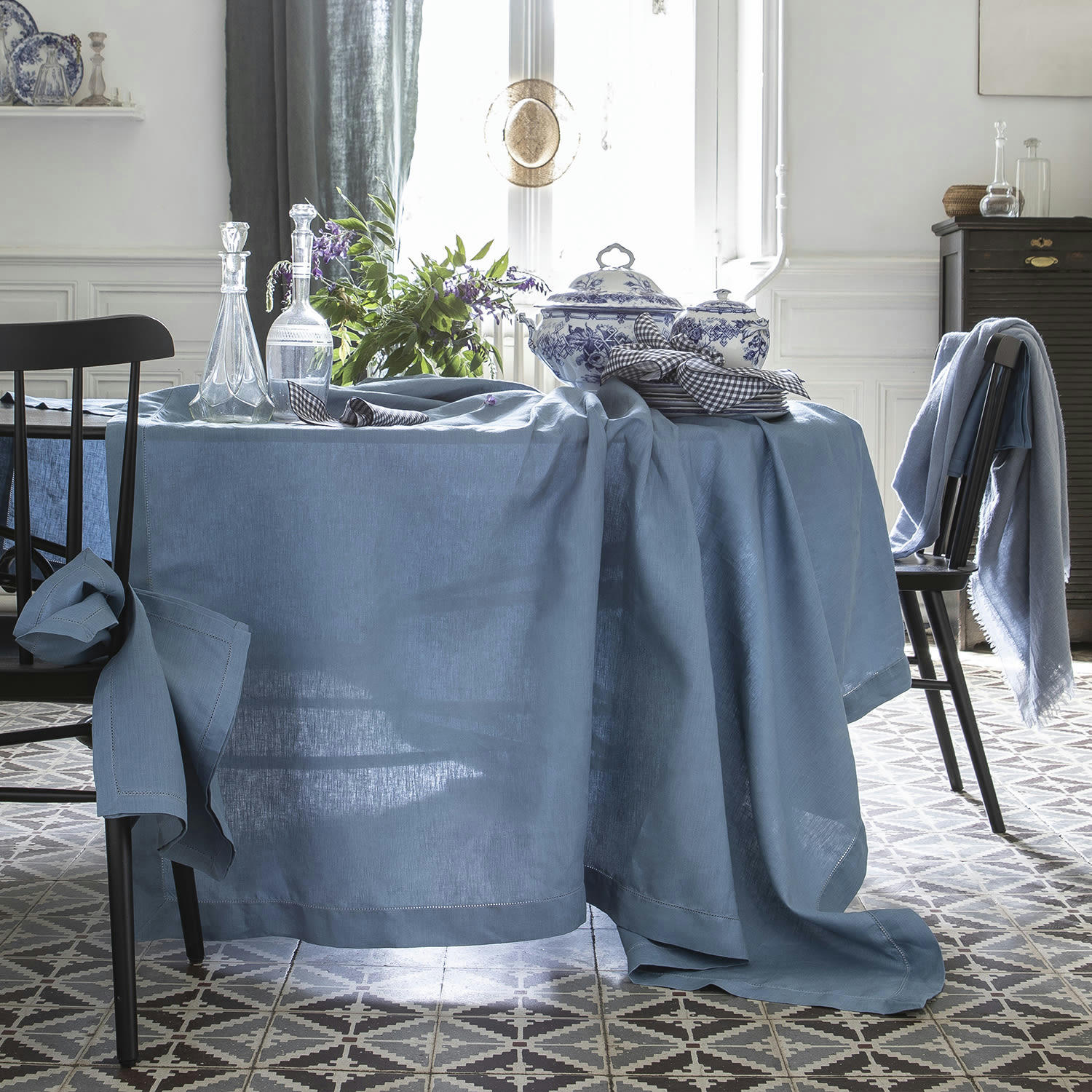 FLORENCE - Nappe en lin bleu egée 170x320cm