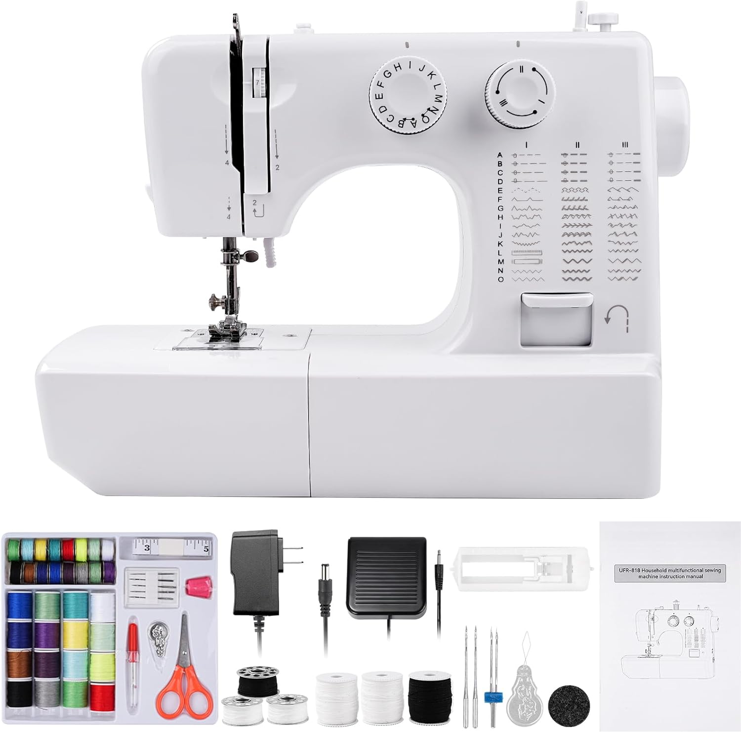 Mini Sewing Machine for Beginners Kids, Portable Sewing Machine with 45 Built-In Stitches and High Speed, Double Needle with 42PCS Sewing Kit Us Plug (110v), Sewing Gifts for Women Mom