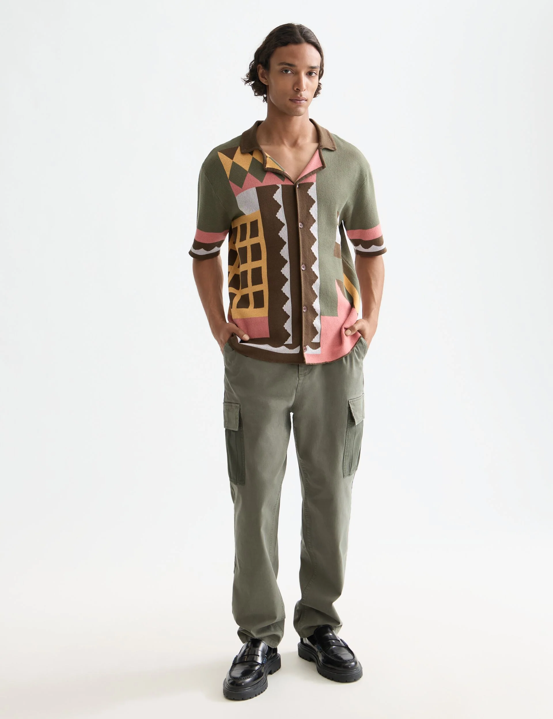 Knitted jacquard short sleeve shirt