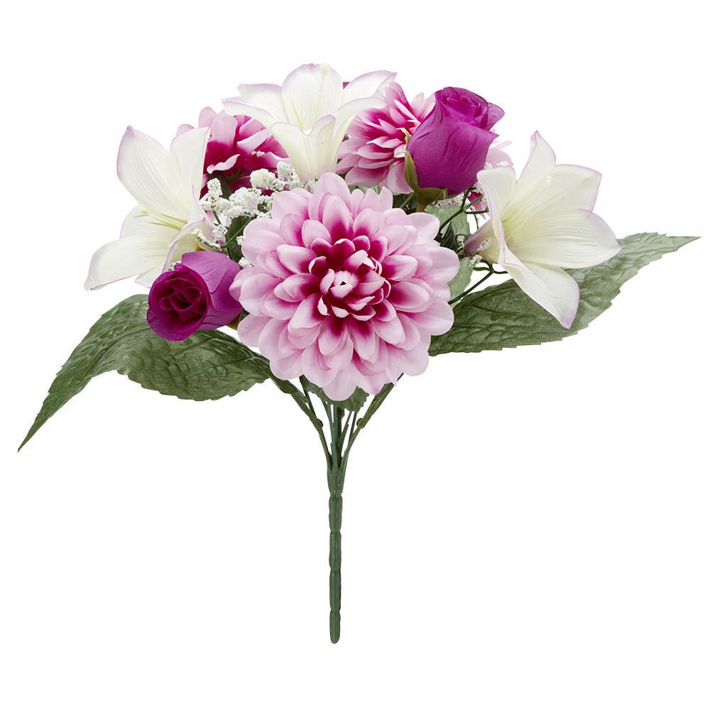 Piquet rose chrysanthème gypsophile violet fleur artificielle H36cm