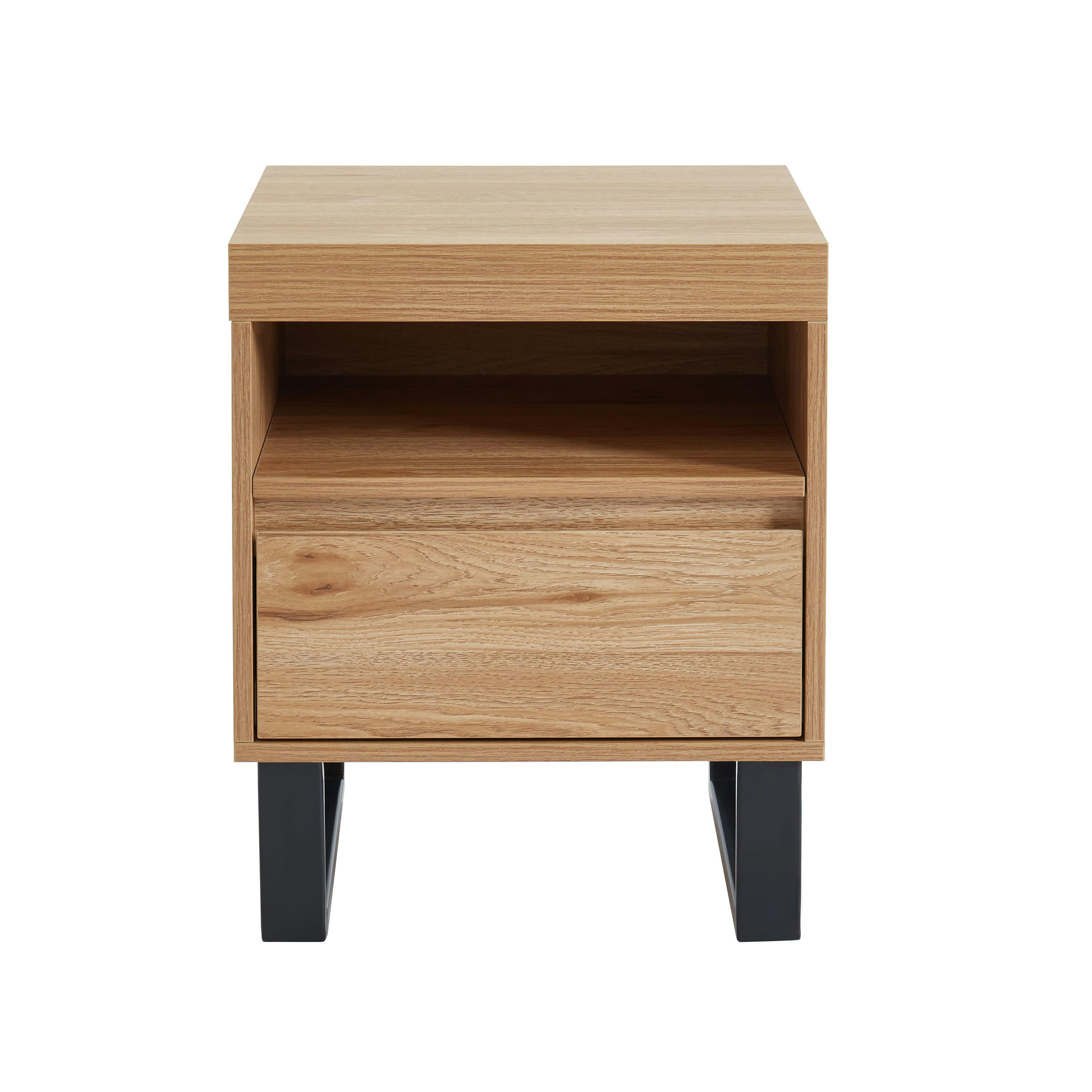 FELIX - Table de chevet   effet chêne pieds en métal noir