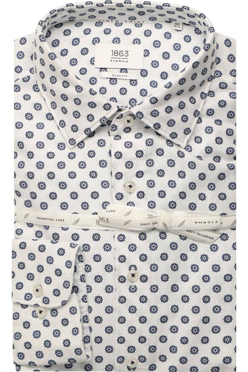 ETERNA 1863 Slim Fit Leinenhemd blau, Bedruckt