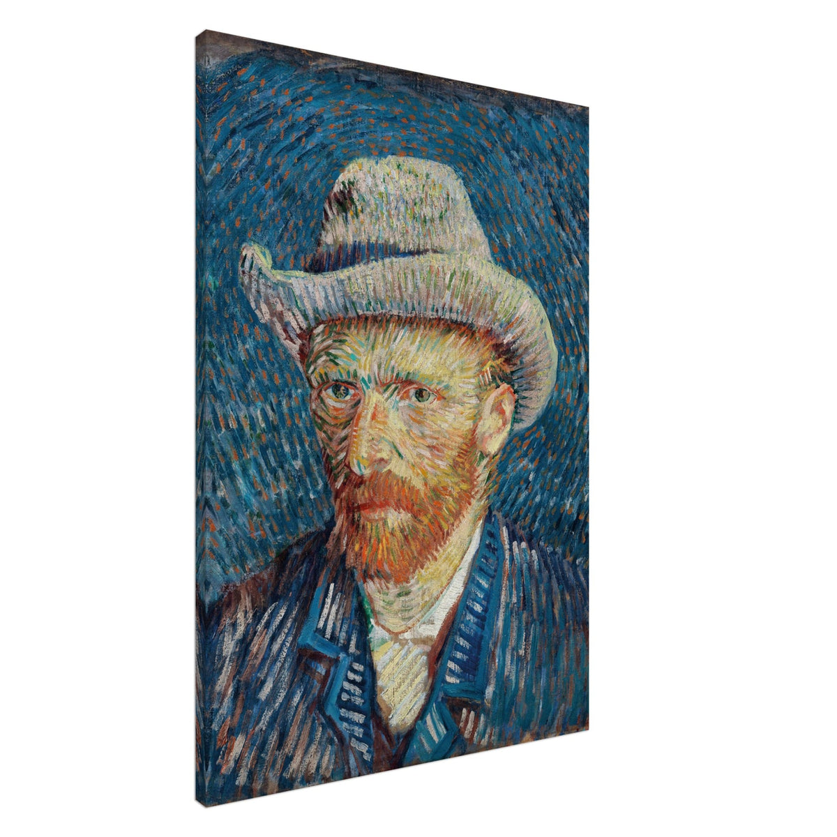Artfulprints Canvas Vincent van Gogh – Zelfportret met grijze vilthoed canvas - 100x150 cm - Blauw