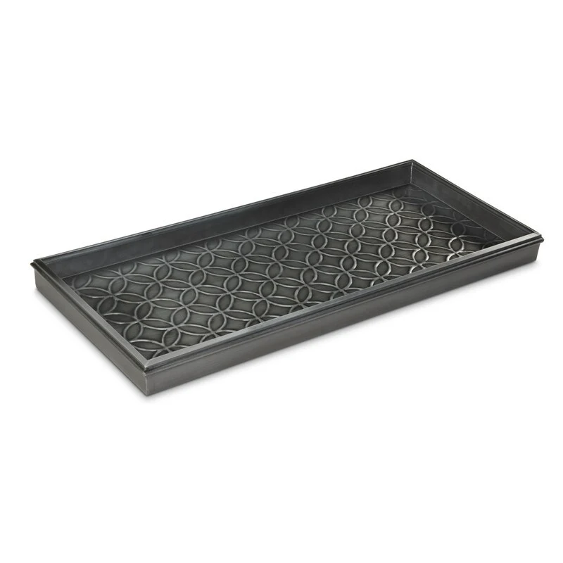 Double Circles Boot Tray for Boots, Shoes, Plants, Pet Bowls, and More, Dark Zinc, Gray Finish by Good Directions