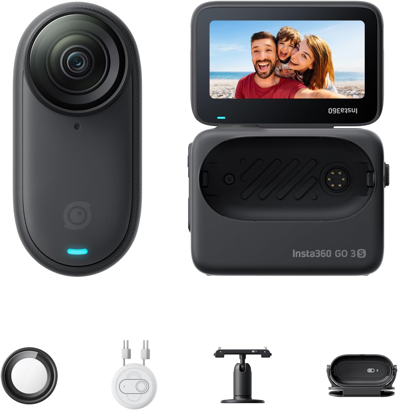 Insta360 GO 3S - 64 GB Black 4K Tiny Portable Vlogging Camera  Hands-Free POVs  Mount Anywhere  140 Min Battery Life  10m Waterproof  Pet POV