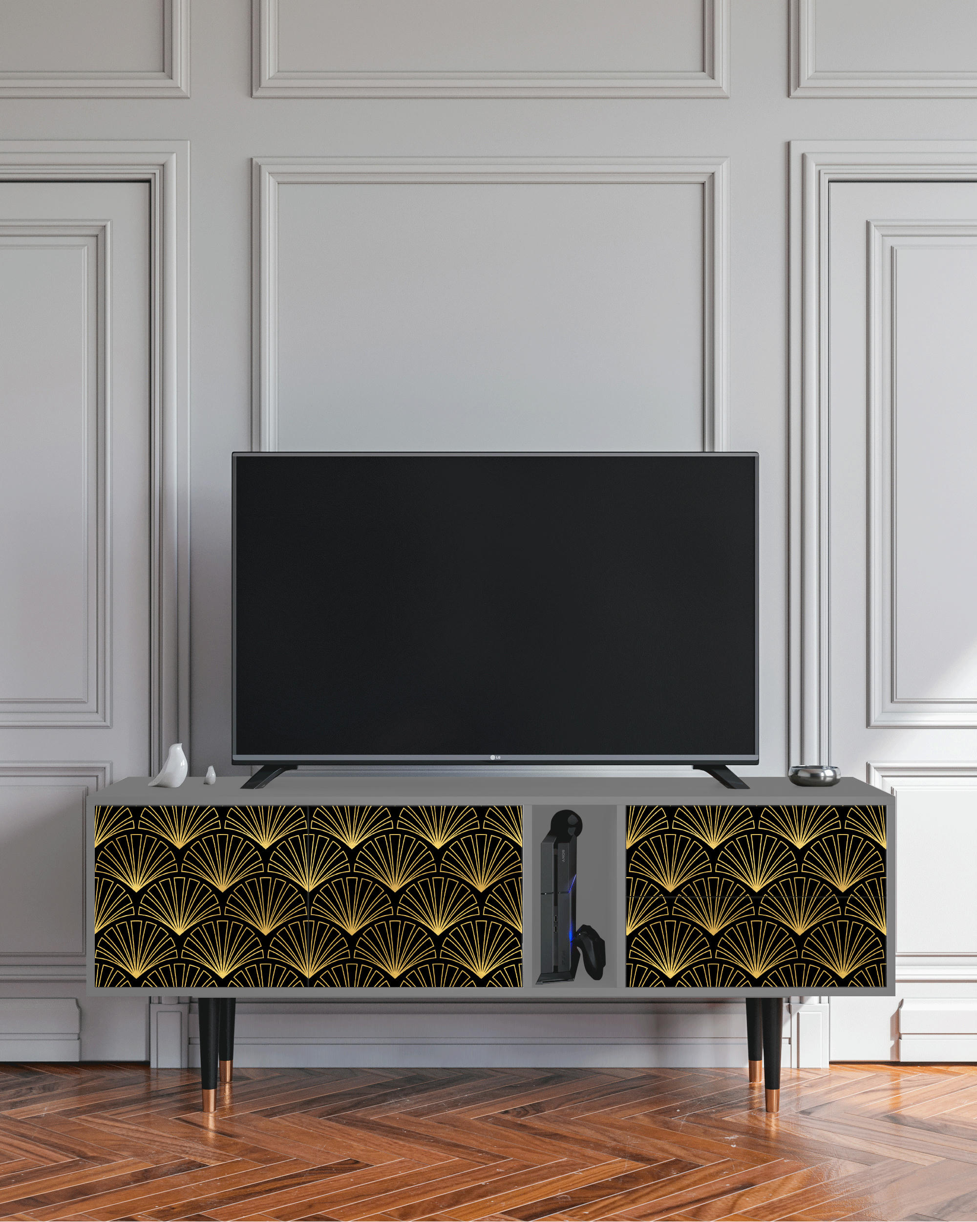 BIRD OF JUNO - Meuble TV  noir 2 tiroirs et 2 portes L 170 cm