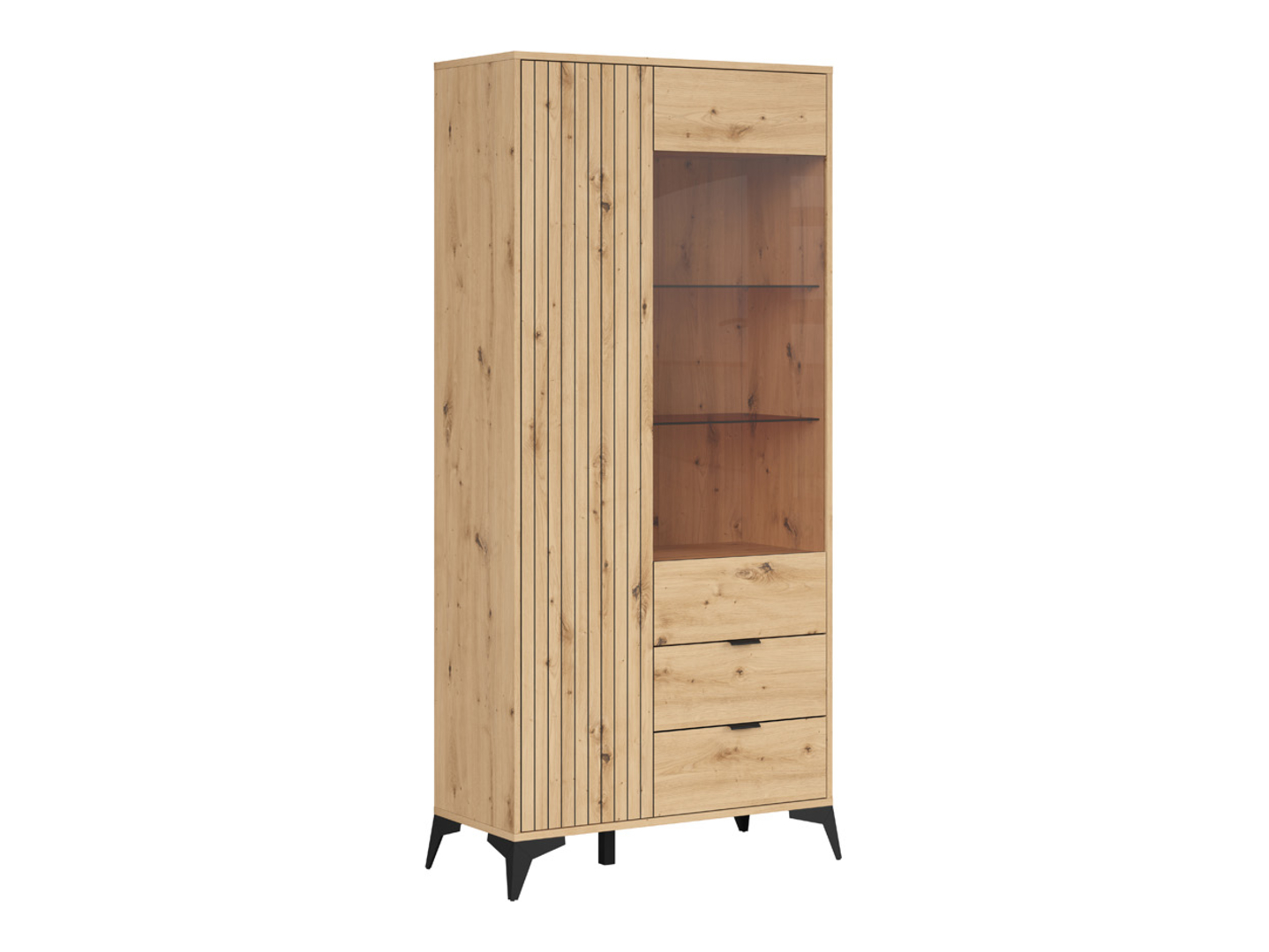 Witryna wysoka Lamea 90 cm z 2 drzwiami i 2 szufladami dąb artisan