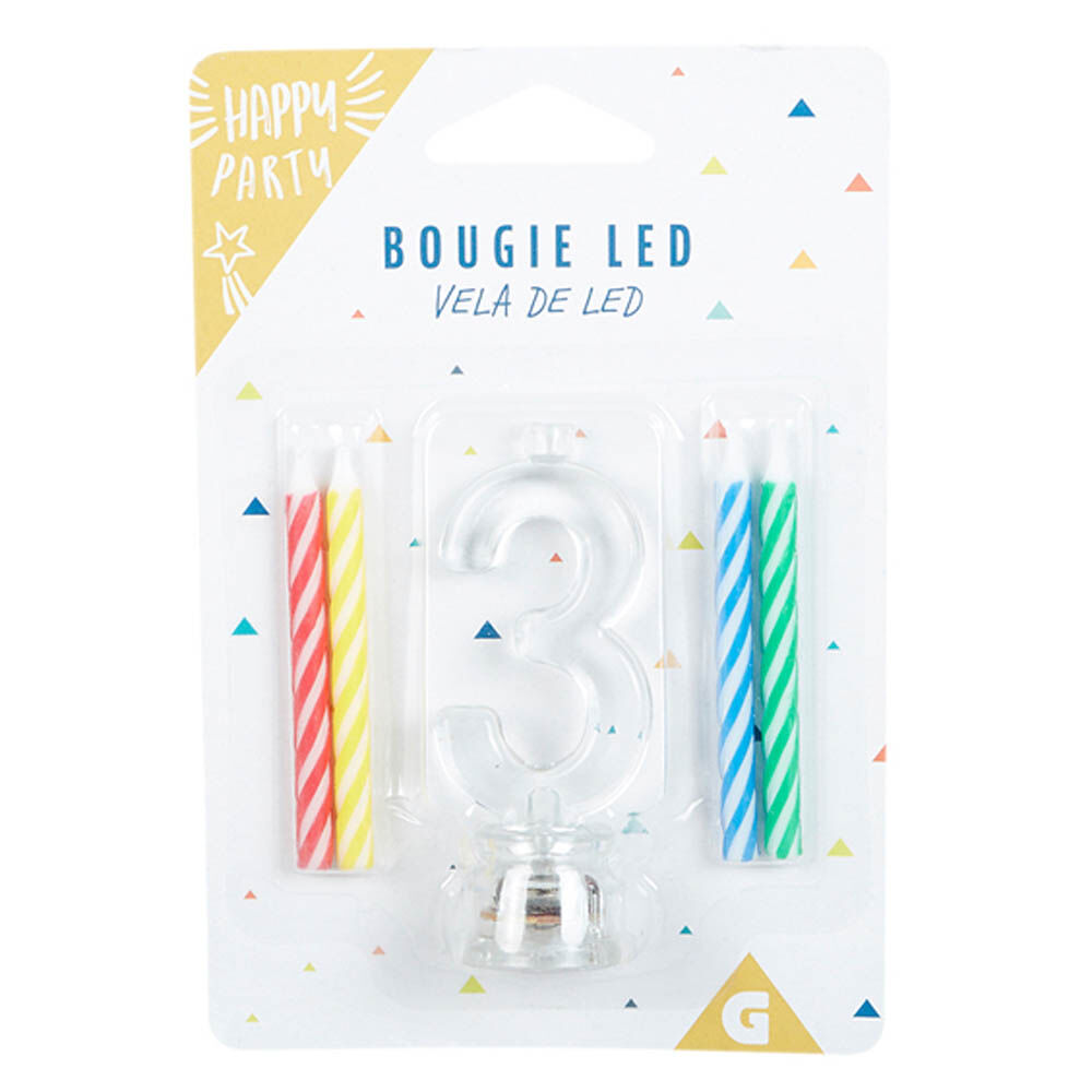 Bougie anniversaire lumineuse à led chiffre 3