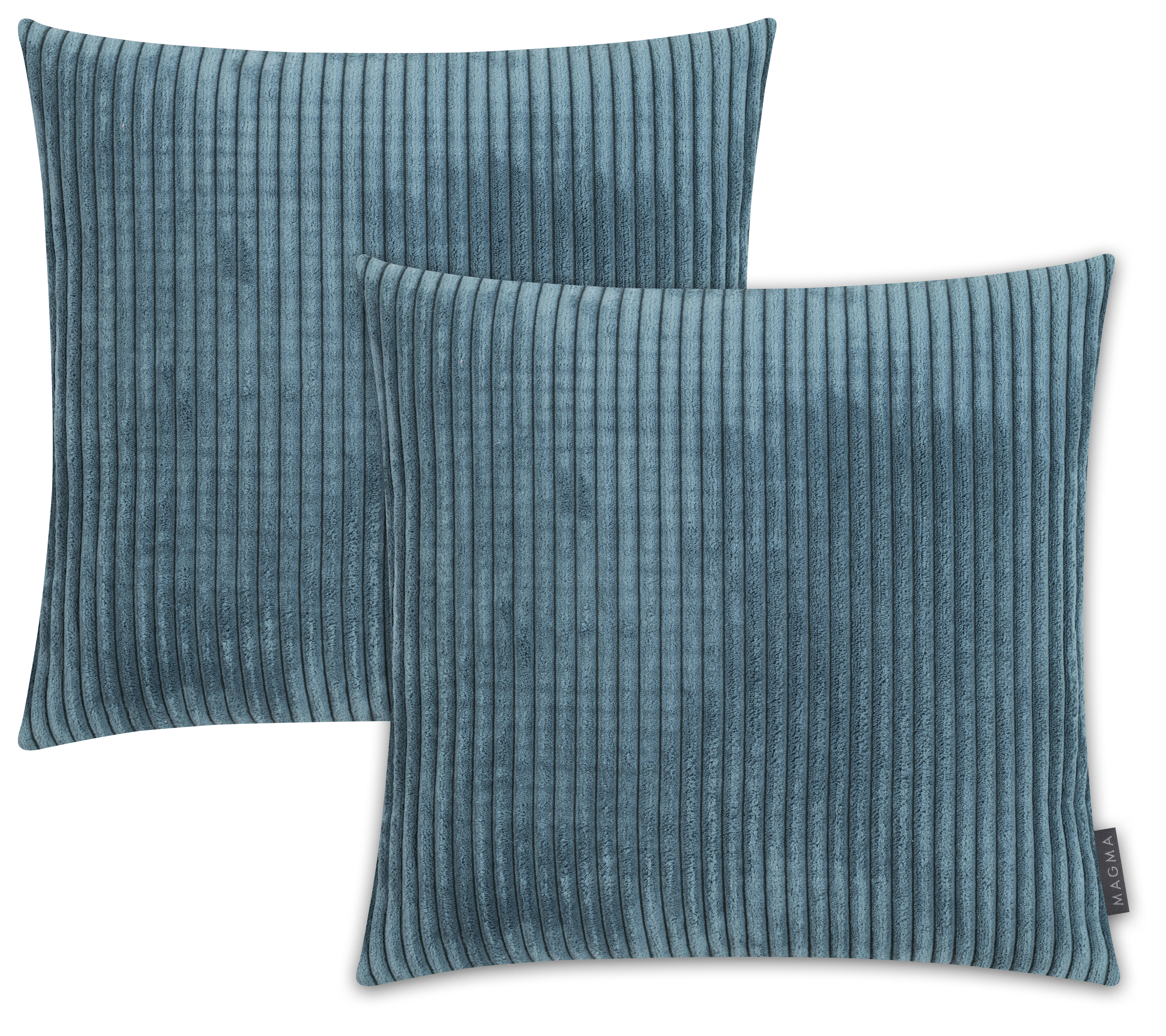 SHARA - Housses de coussin velours côtelé bleu pétrole- Lot de 2 - 45x45