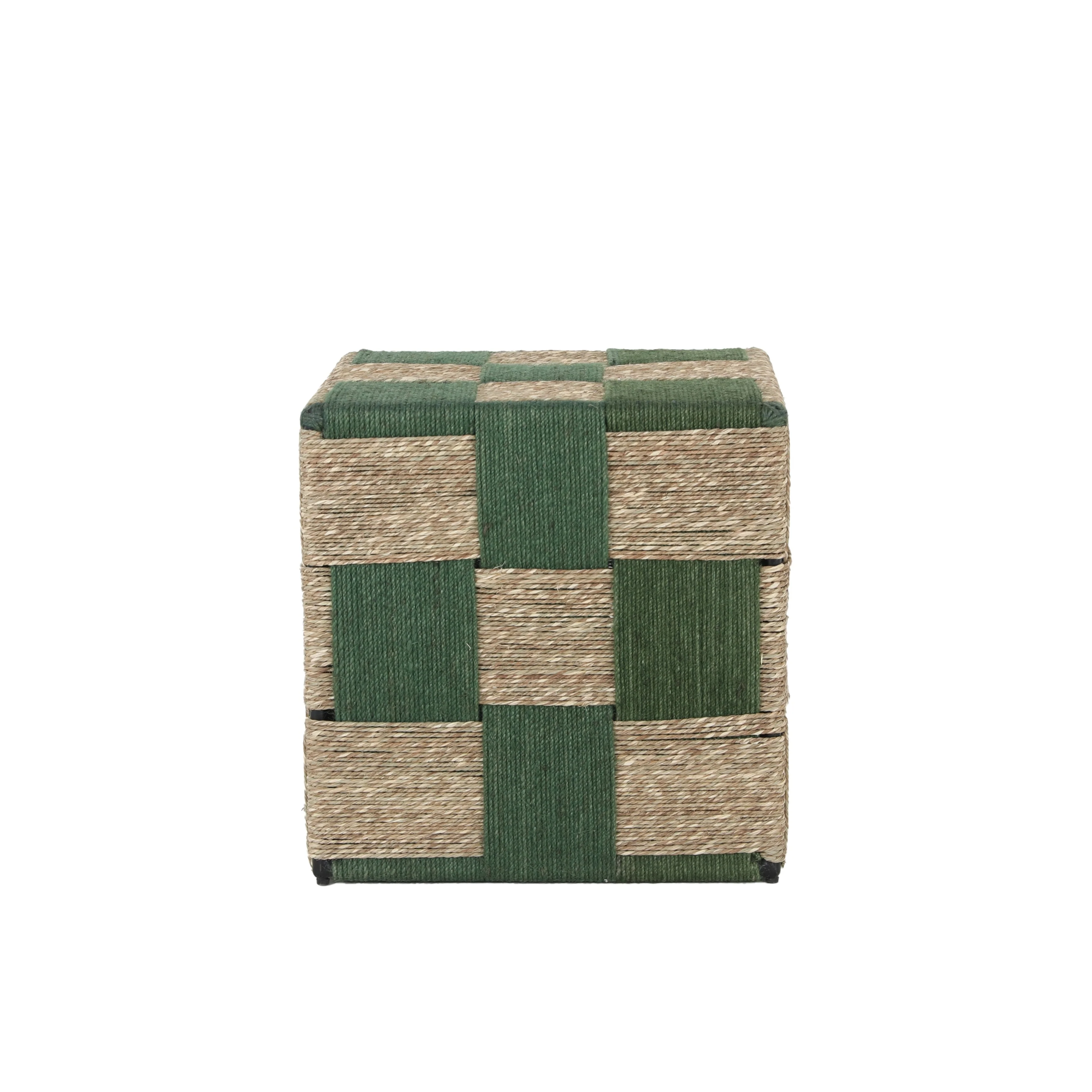 Sevita Contemporary Diamond Jute Square Ottoman