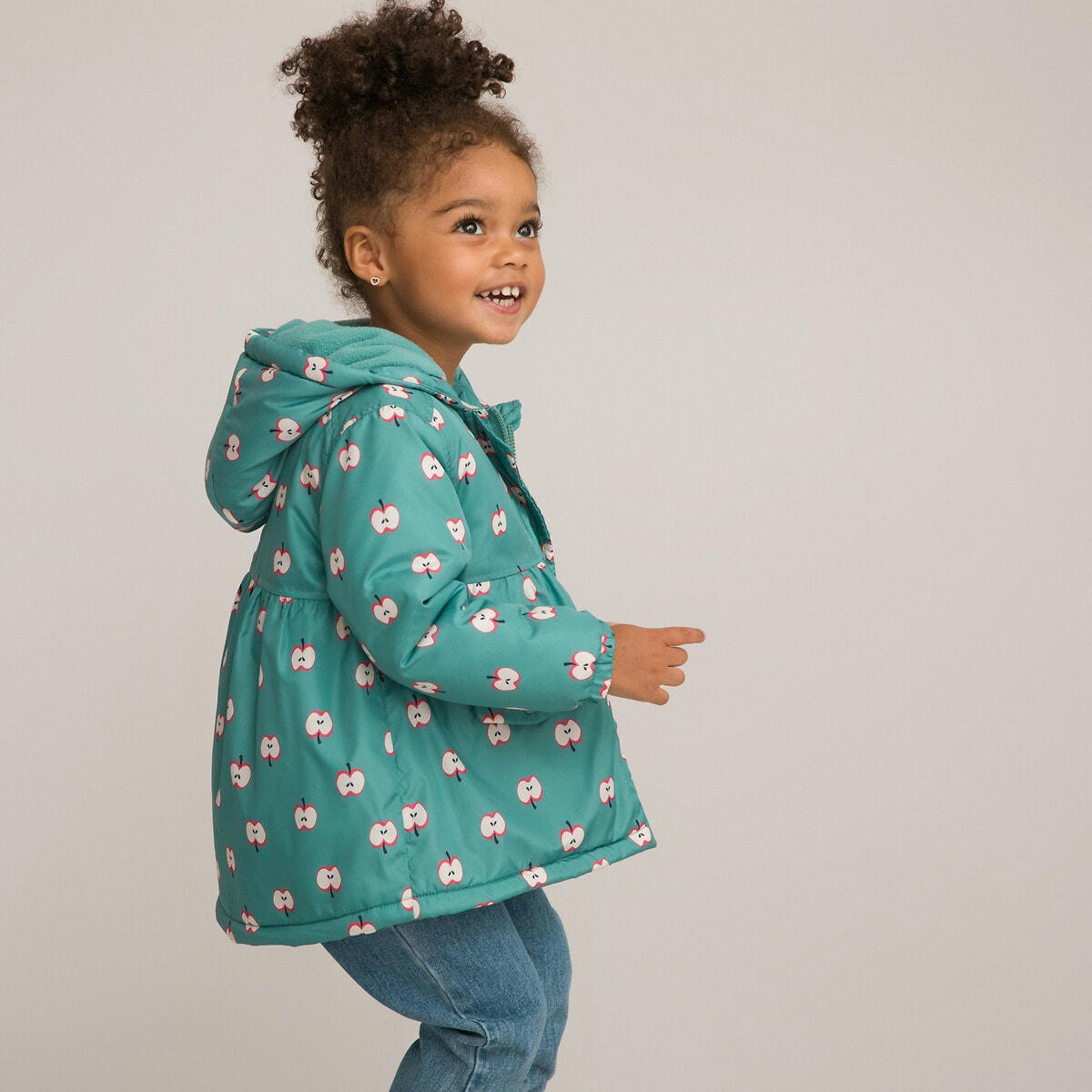 Parka à capuche imprimée pommes, doublée polaire