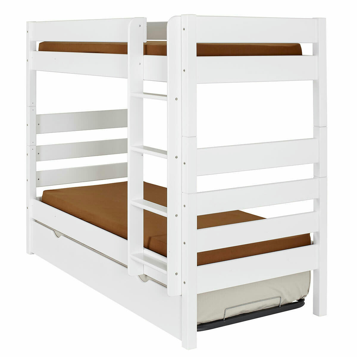 NUBIE - Pack lit superposé gigogne haut avec matelas 90x190 bois massif blanc
