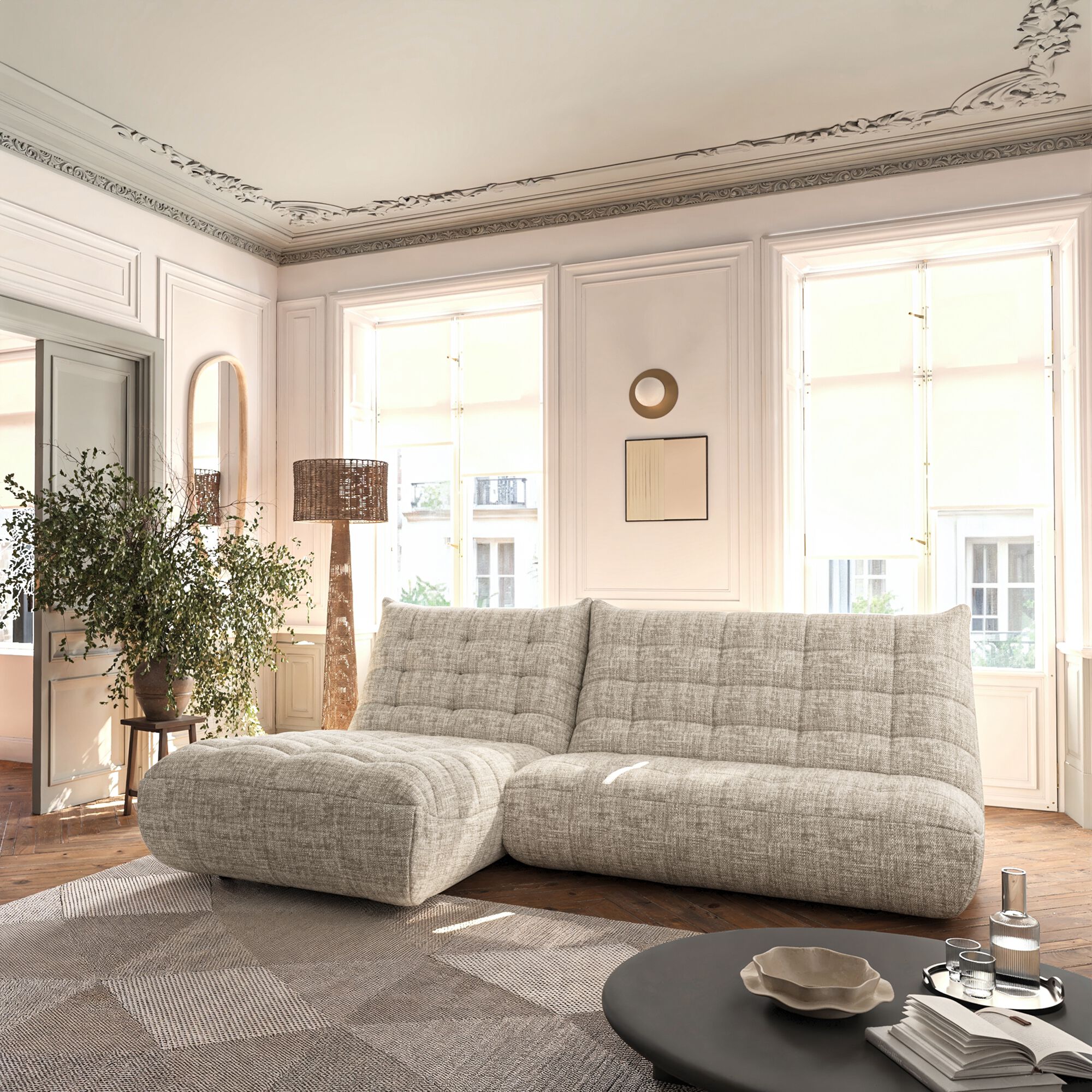 SCALO - Canapé 3 places fixe en tissu chenille - beige roucas