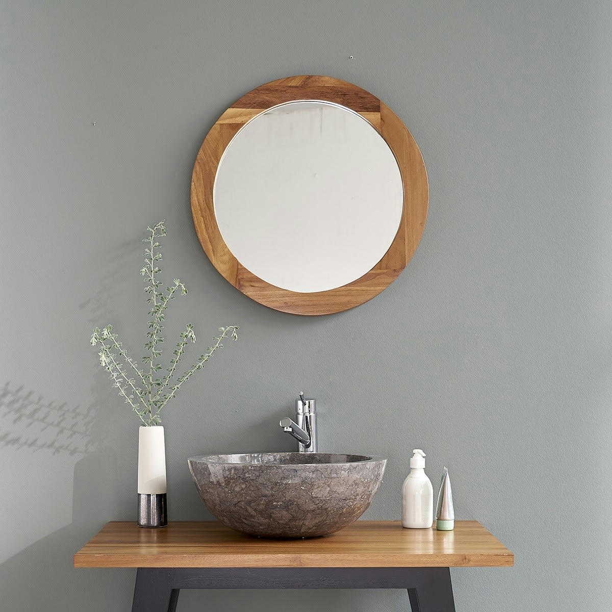 - Miroir en teck massif rond 50 cm