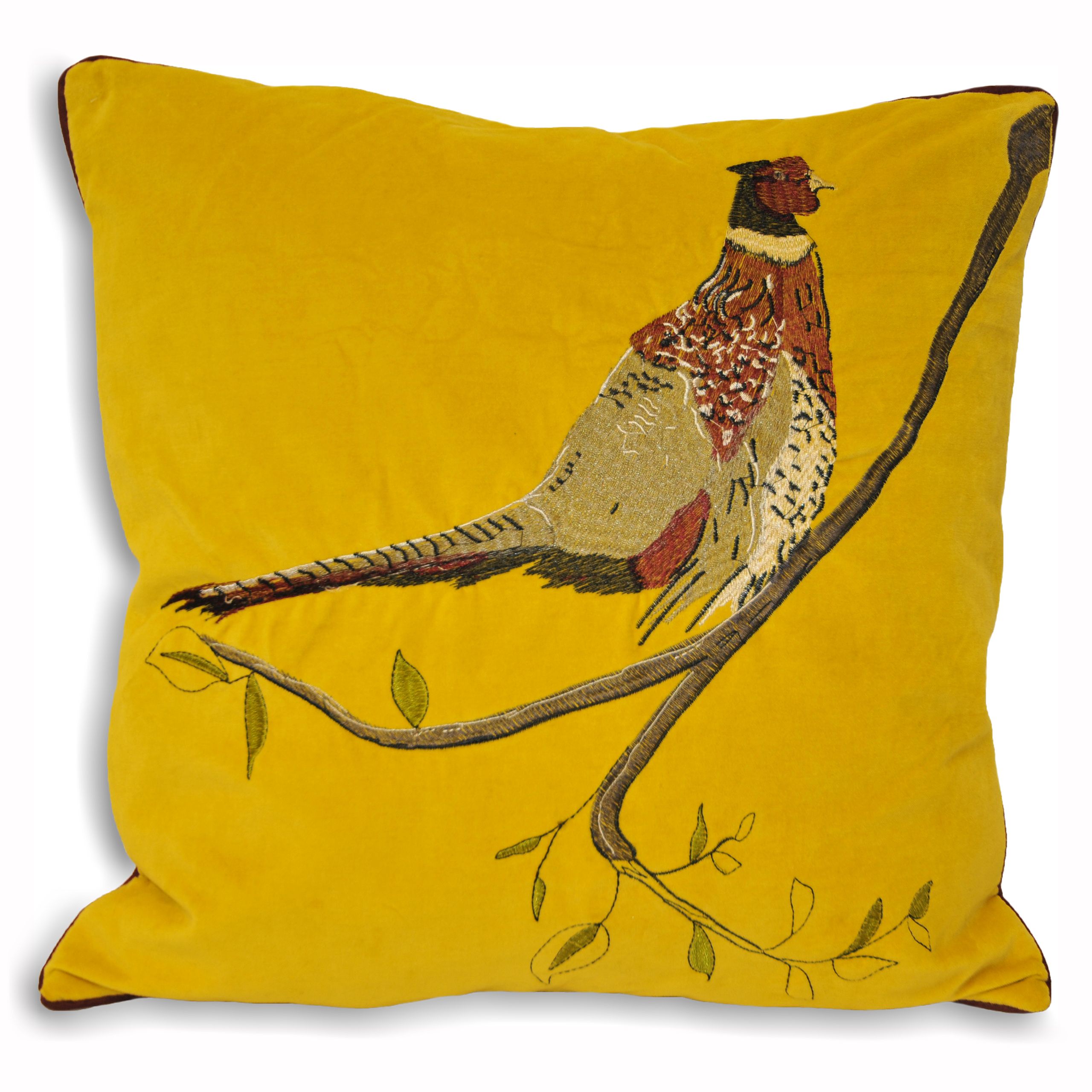 Paoletti Hunter Embroidered Pheasant Velvet Cushion