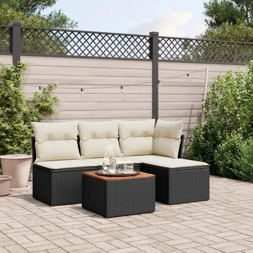 vidaXL - Loungeset - Zwart - Poly rattan - 5 stuks - Met kussens
