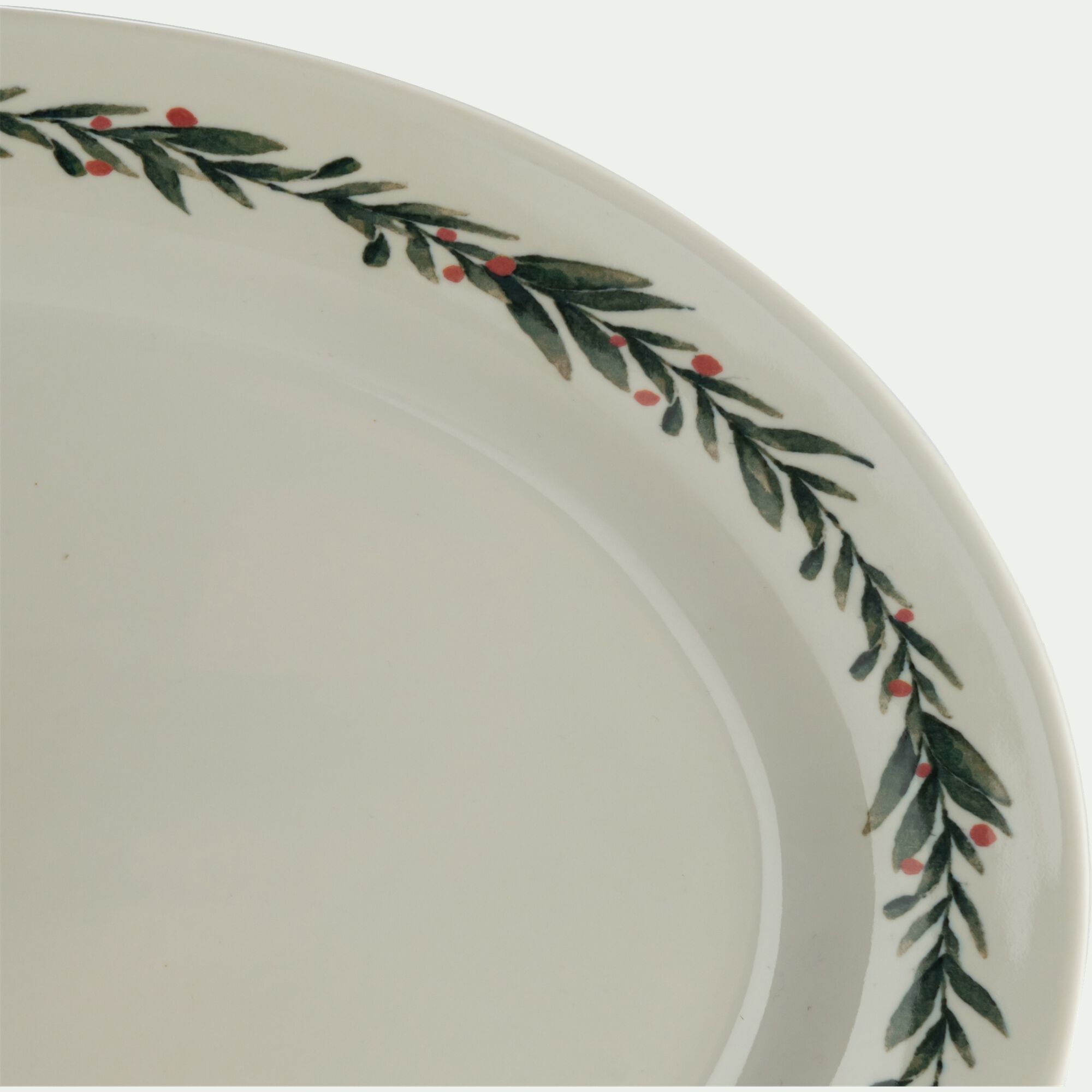 HOUX - Plat ovale avec motif houx en grès L40cm - blanc