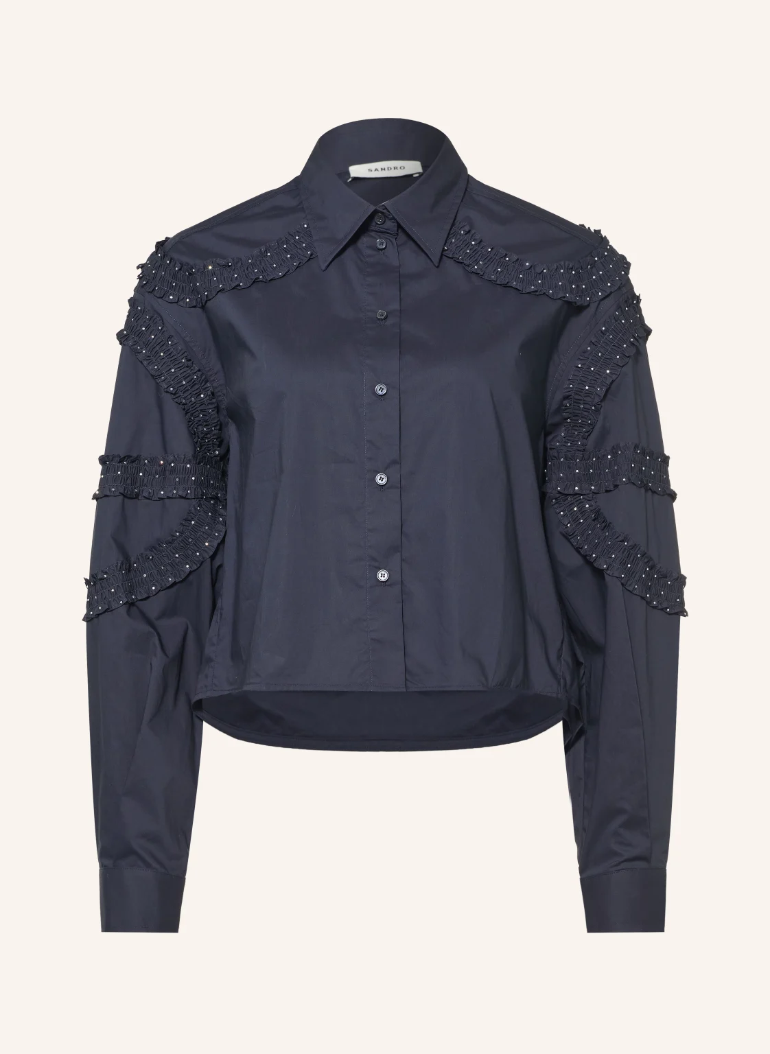 SANDRO Hemdbluse mit Rüschen und Schmucksteinen