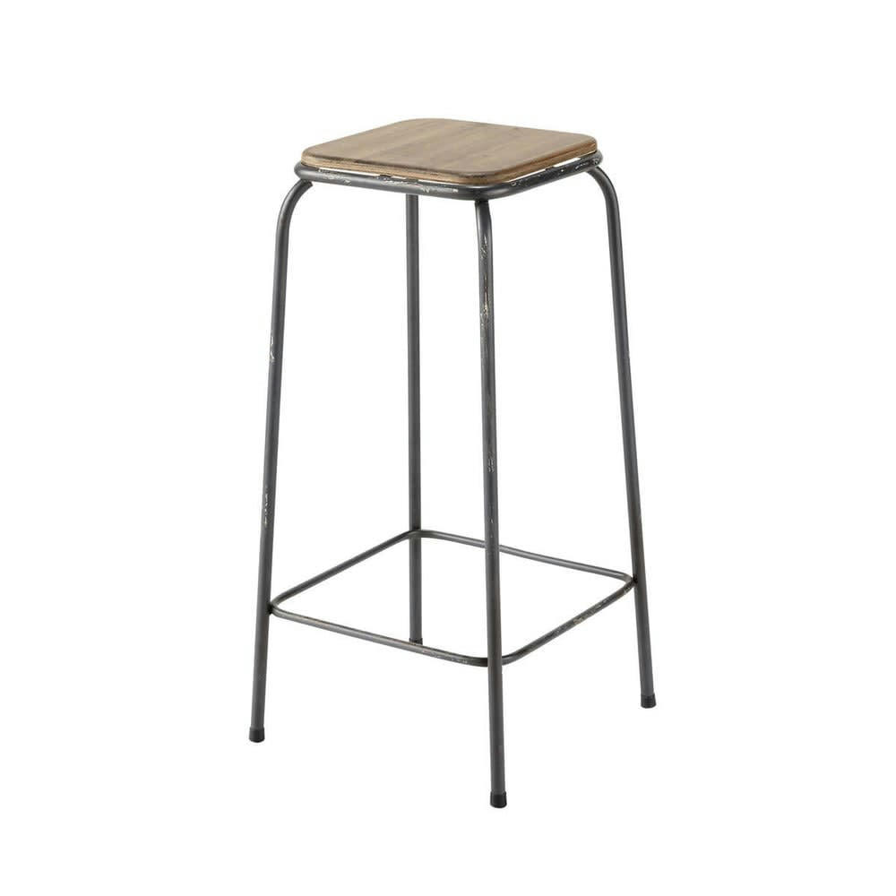 Kraft - Tabouret de bar industriel en bois de sapin et métal H69