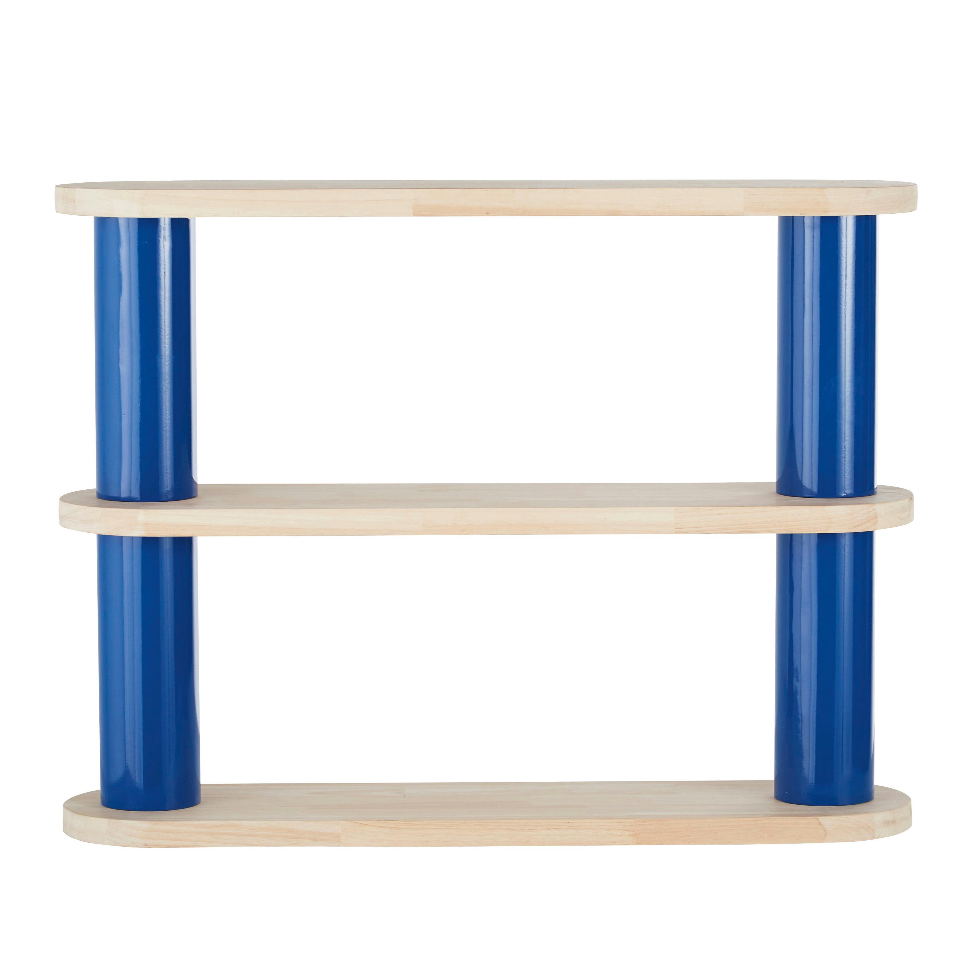 ARMAND - Etagère murale en fer recyclé et bois de chêne recyclé bleu et beige