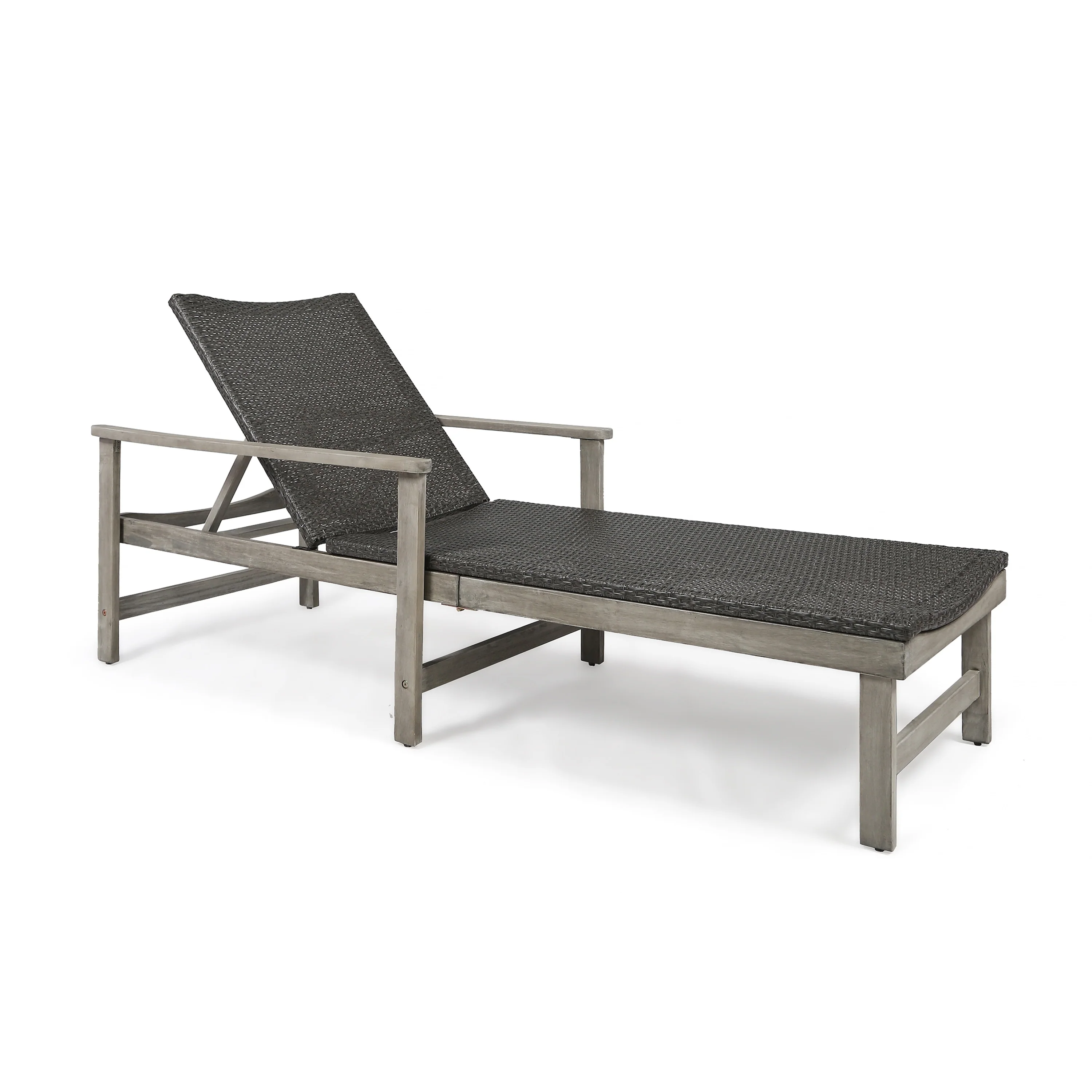 Ergonomic Outdoor Wicker Chaise Lounge with Adjustable Backrest and Armrests for Poolside Patio Garden