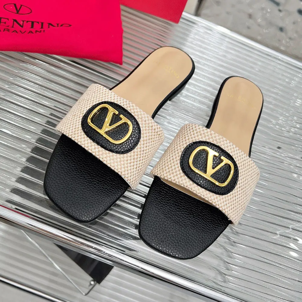 Valentino embellished textured-leather and canvas slides