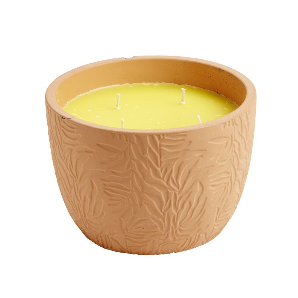 Bougie citronnelle dans pot terre cuite motif fleur Ø20xH14cm