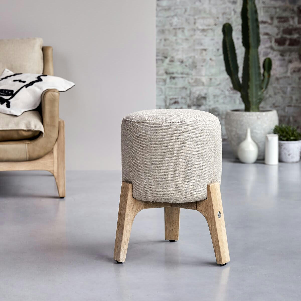 DRUM - Pouf linen en chêne massif