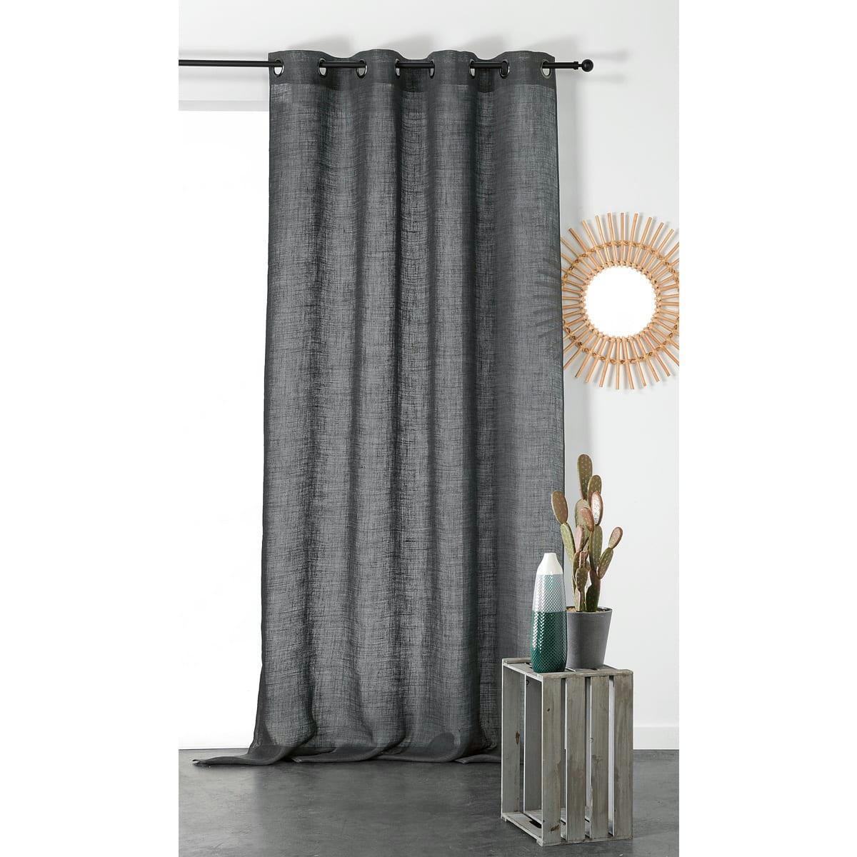 - Rideau tamisant et naturel en 100% lin gris anthracite 145x260 cm