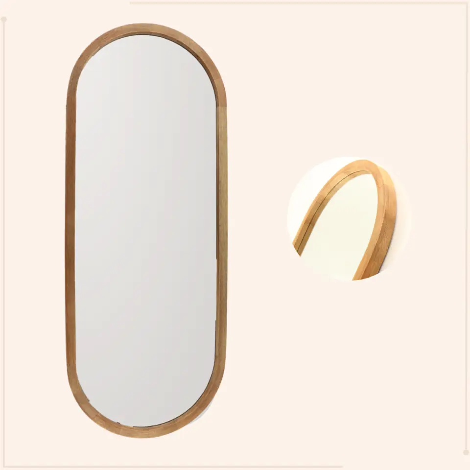 MISOU Passpiegel Ovaal Wandspiegel 35x90 cm Hout Spiegel Scandinavisch