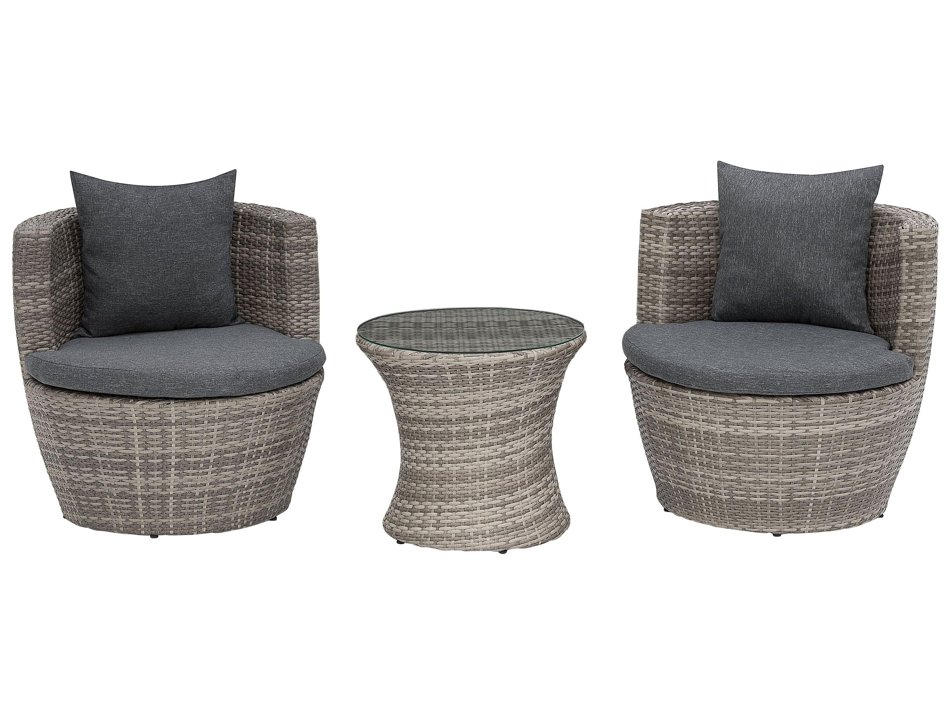 Bistro Set with Cushions CAPRI PE Rattan Grey