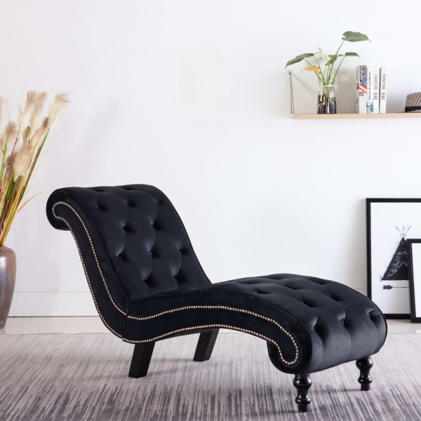 Szezlong Czarny Tapicerowany Leżanka Sofa Fotel Łóżko Aksamit