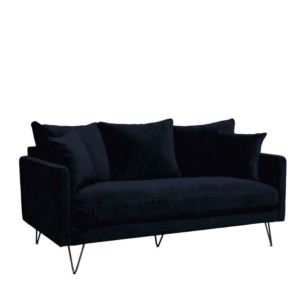 VILLABON - Canapé 3 places en velours pieds épingles noirs bleu marine