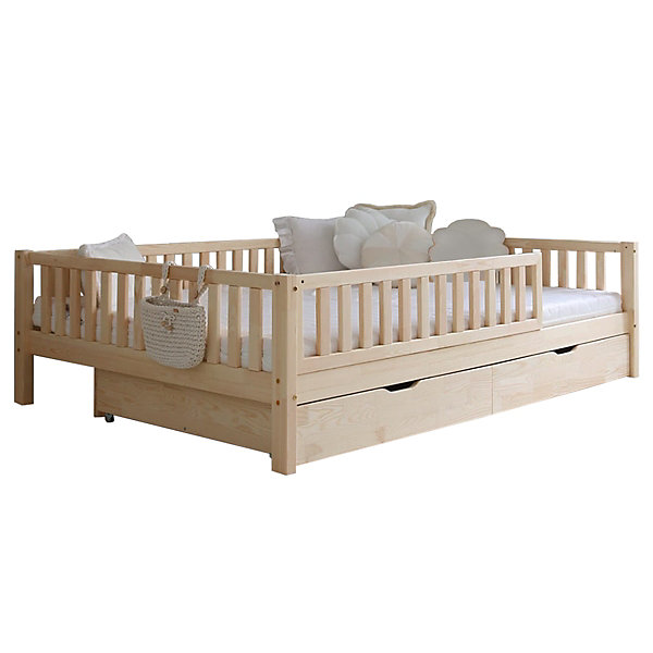 Lit 140x200 barrière sommier et tiroirs inclus Agnès Bois