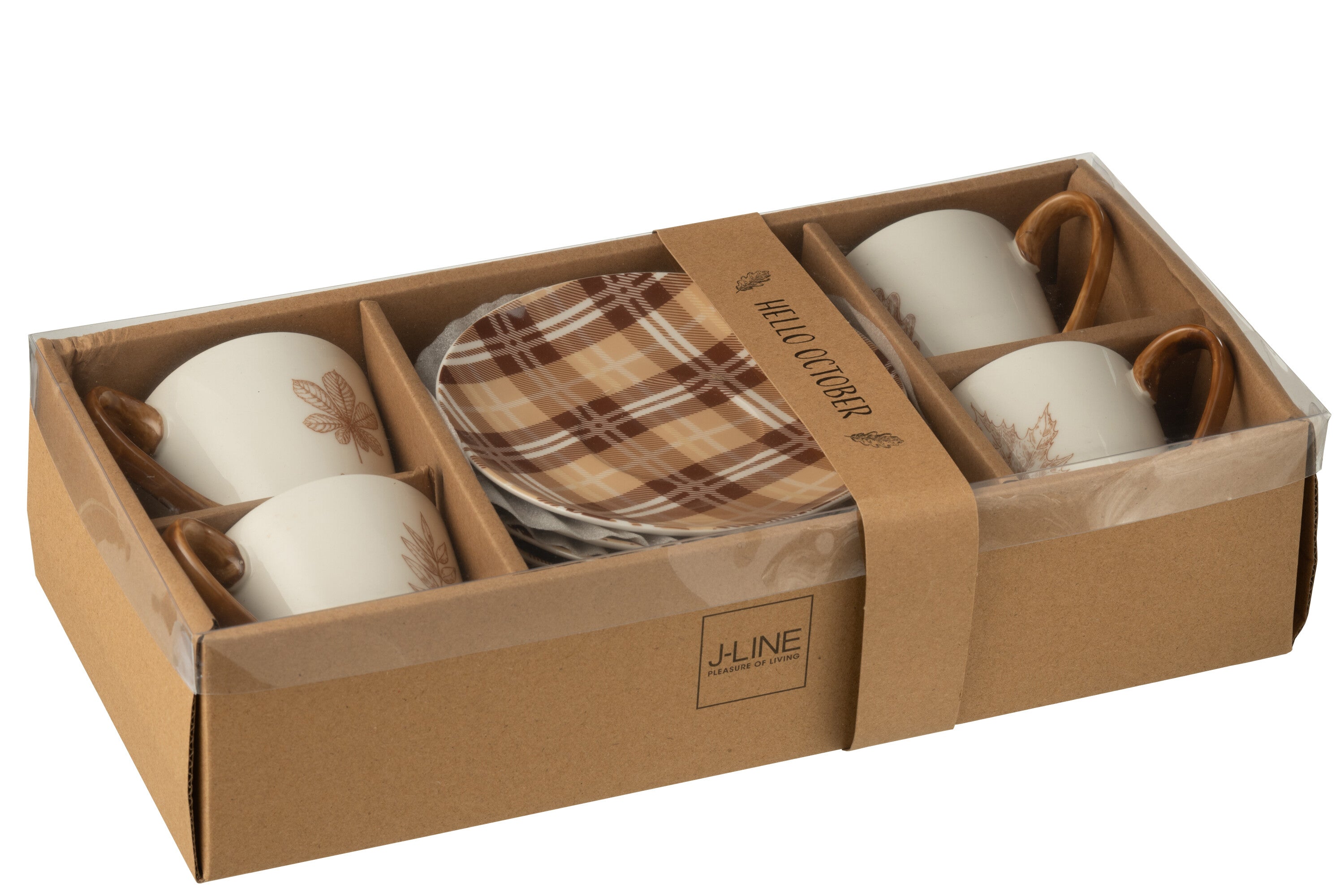 J-Line theemok   schoteltje Blad - keramiek - bruin - large - giftbox van 4 - 220 ml