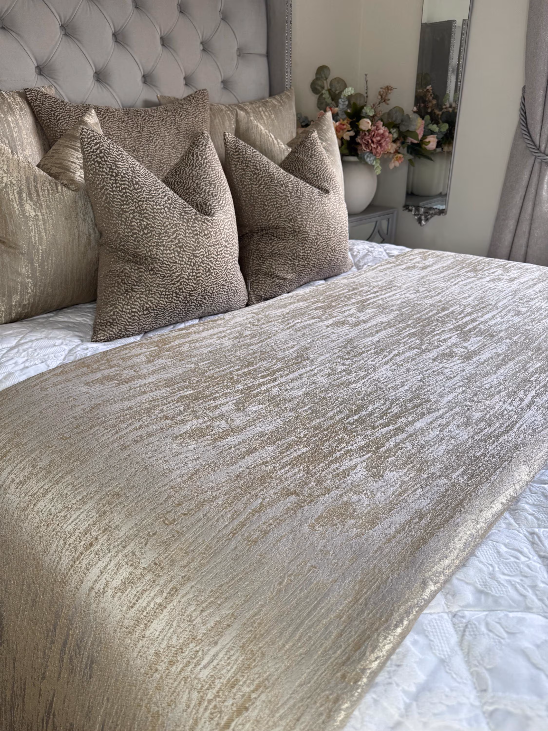 Luxurious Taupe Bed Runner Bed Cover, Handmade Scarf Throw Blanket Comforter for Double, King Size, Super King Bed, Luxury Bedding - ROSIE