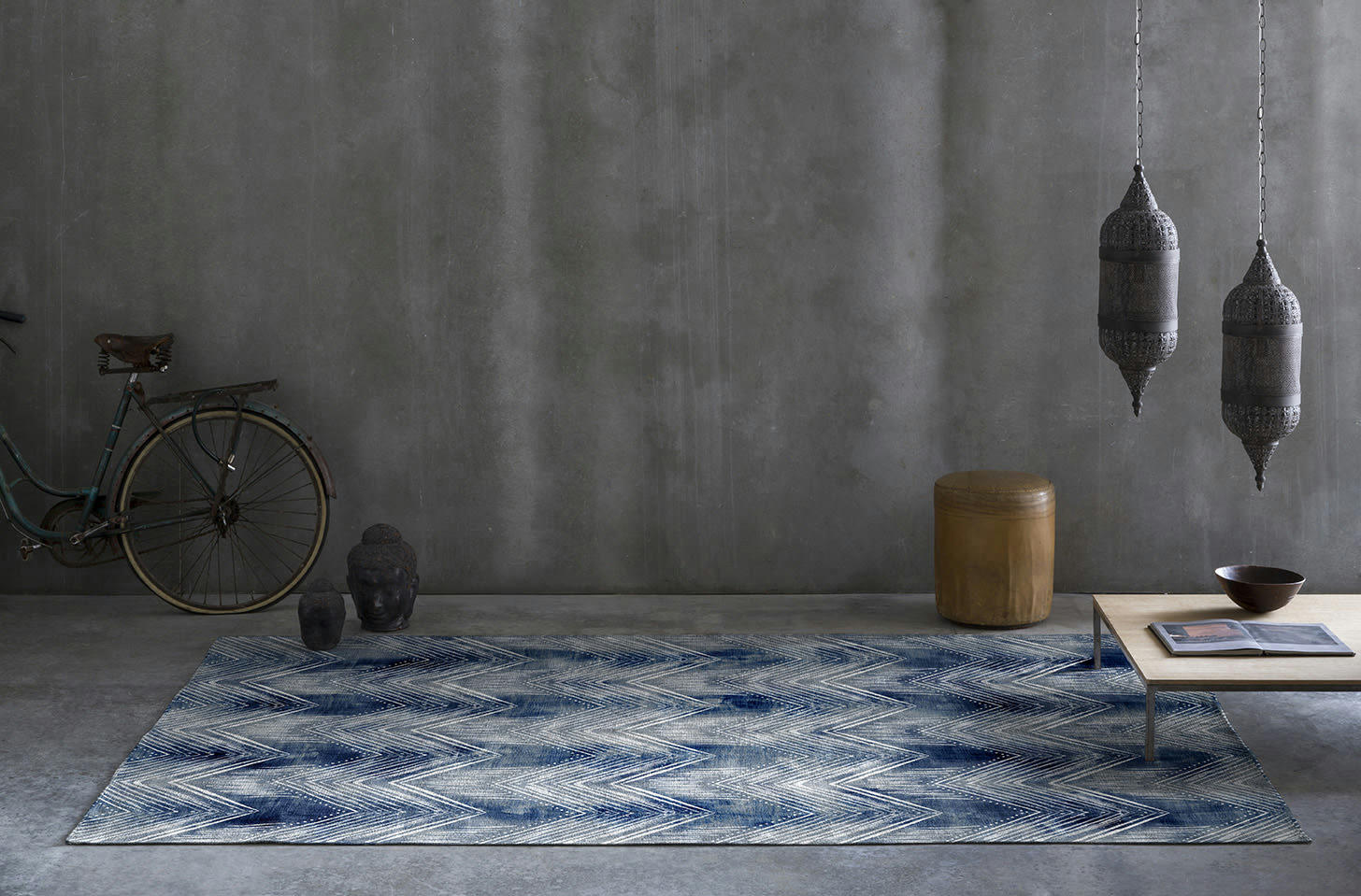 ODIN - Tapis décoratif en coton en impression digital bleu 160x230 cm