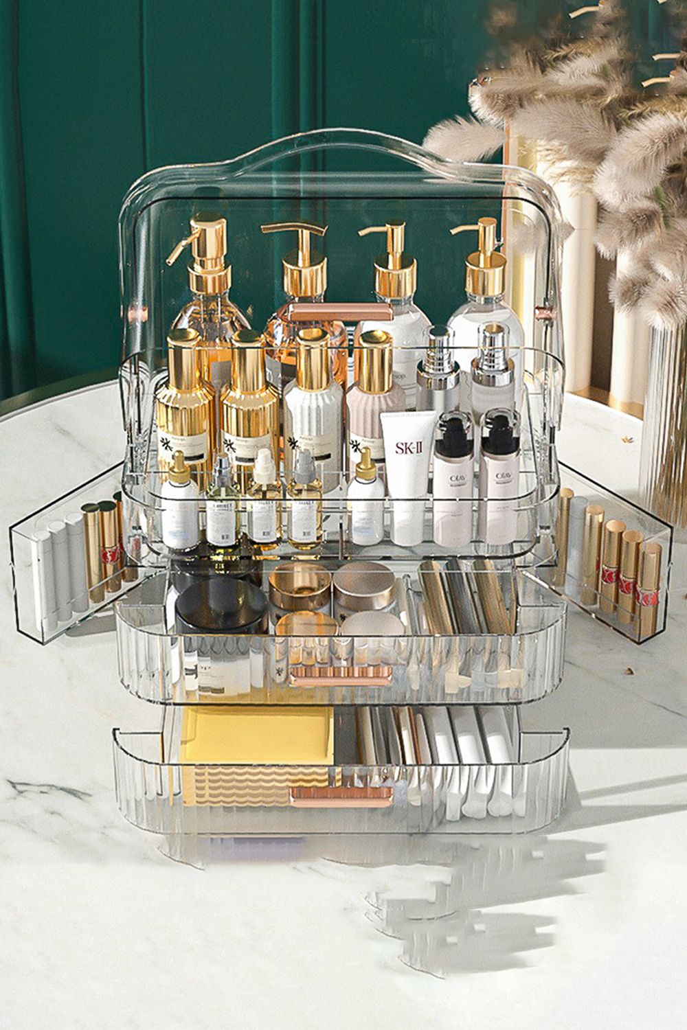 Living and Home Portable Dustproof Cosmetic Desktop Makeup Organizer with Handle
