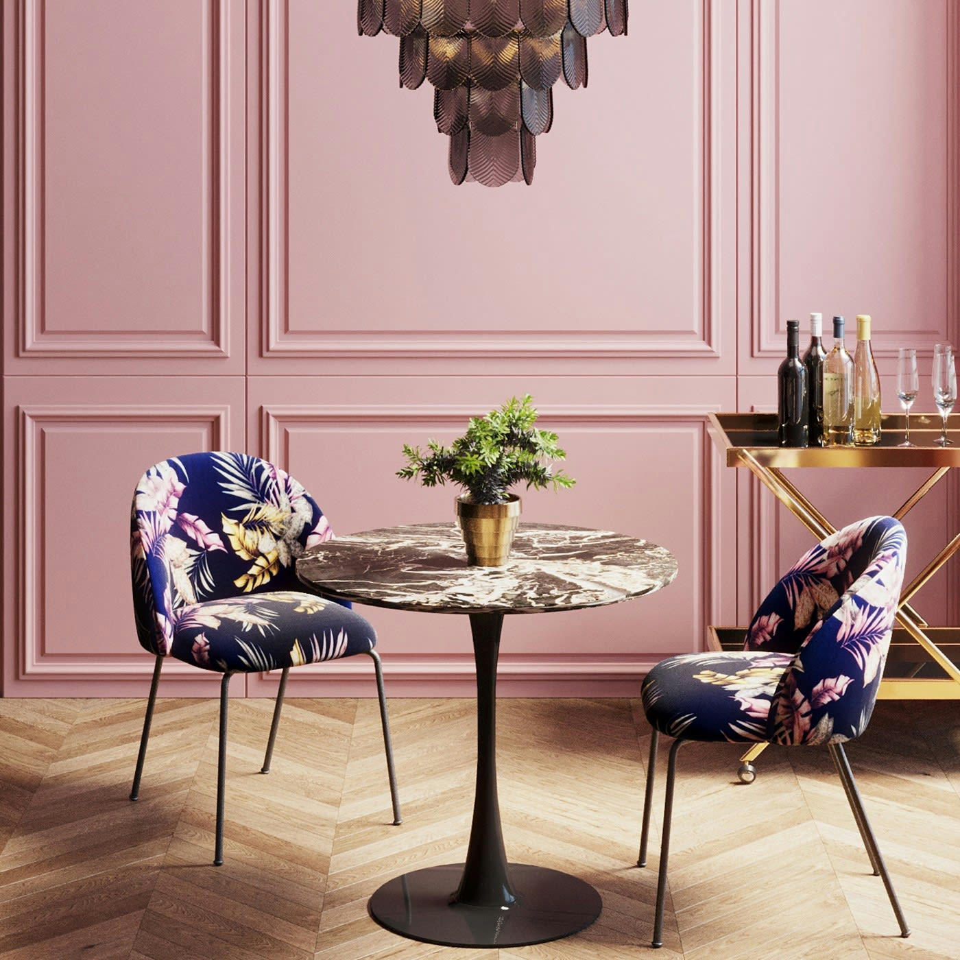 SCHICKERIA - Table à manger 4 personnes ronde effet marbre noir D80