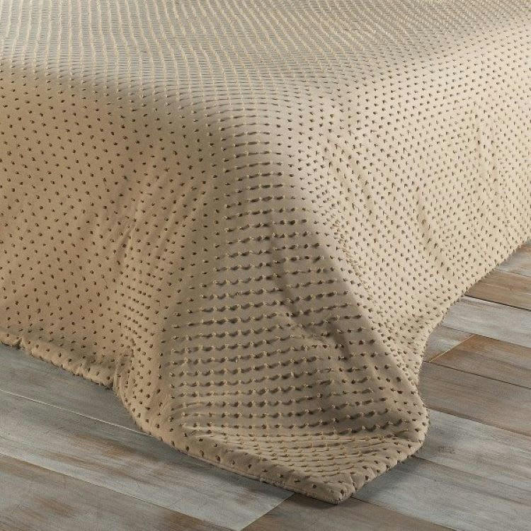 POMPON - Dessus de lit polyester sable 180x240cm