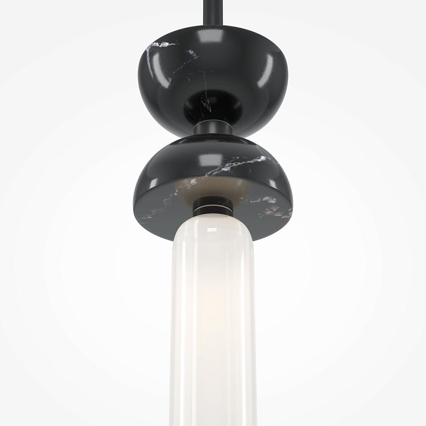 Suspension noire design – sablier marbre noir & verre blanc ENID