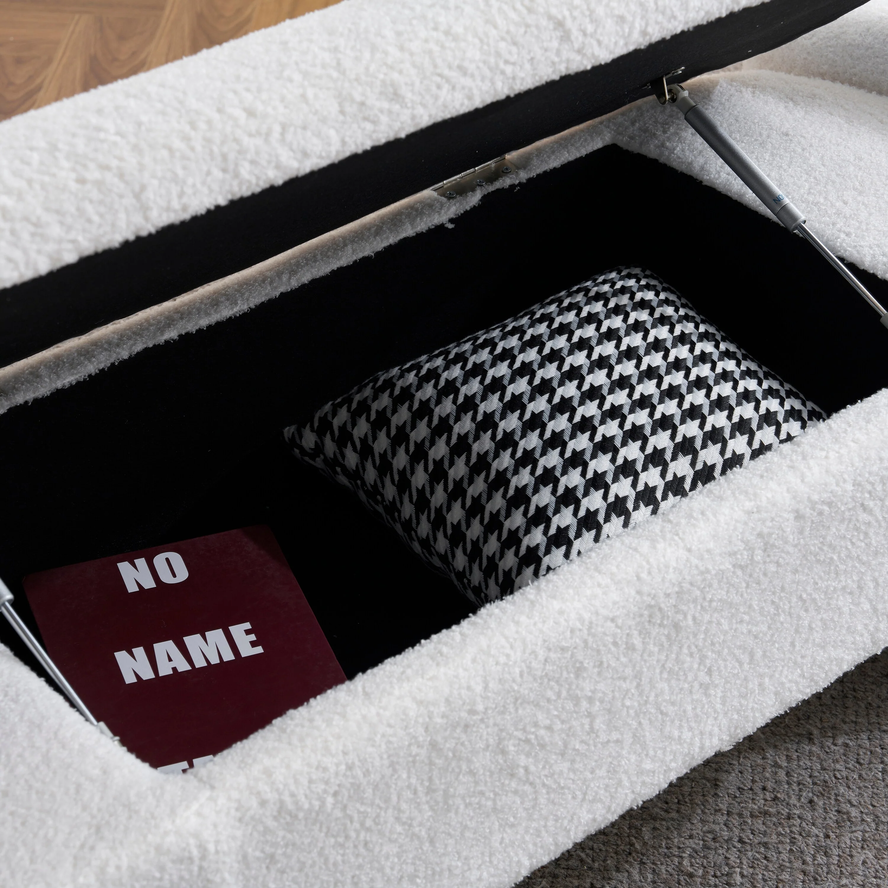 Elegant Long - shaped Storage Ottoman Bench of boucle material