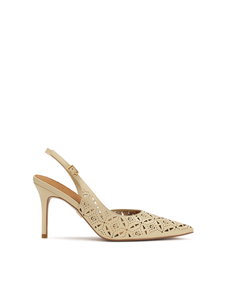 Cream slingback pumps with openwork pattern