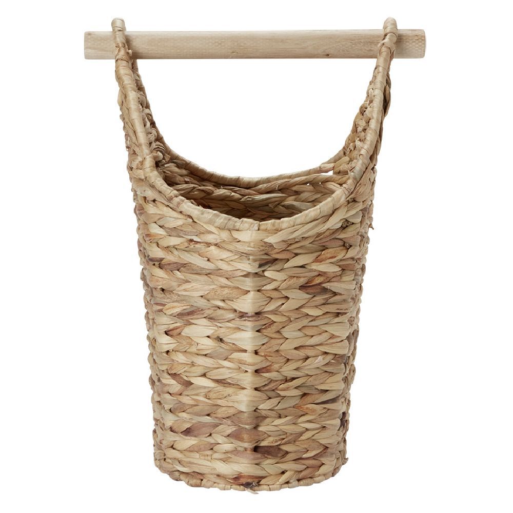 Dérouleur papier WC bois avec panière imitation osier tressé