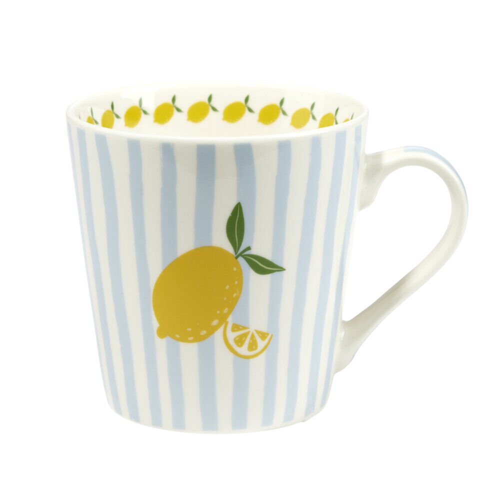 Mug céramique motif fruit orange bayadère rayures colorées Ø8,5xH9cm (2 modèles)
