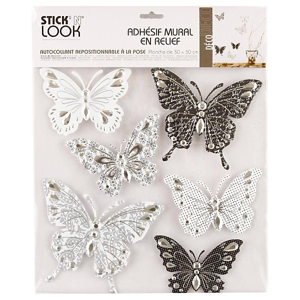 Lot de 6 stickers Papillon - 30x30 cm - Multicolore- Atmosphera
