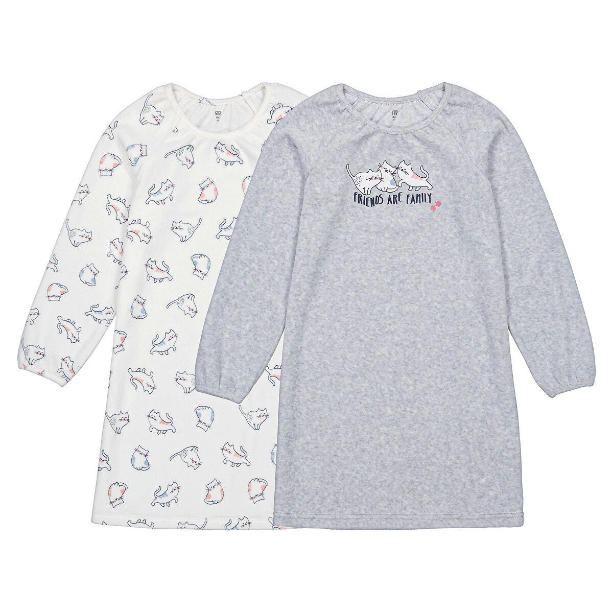 Lot de 2 chemises de nuit en velours, motif chats