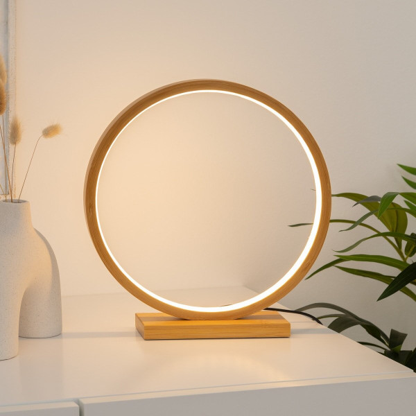 LAMPKA z taśmą LED Stela BAMBUSOWA okrągła