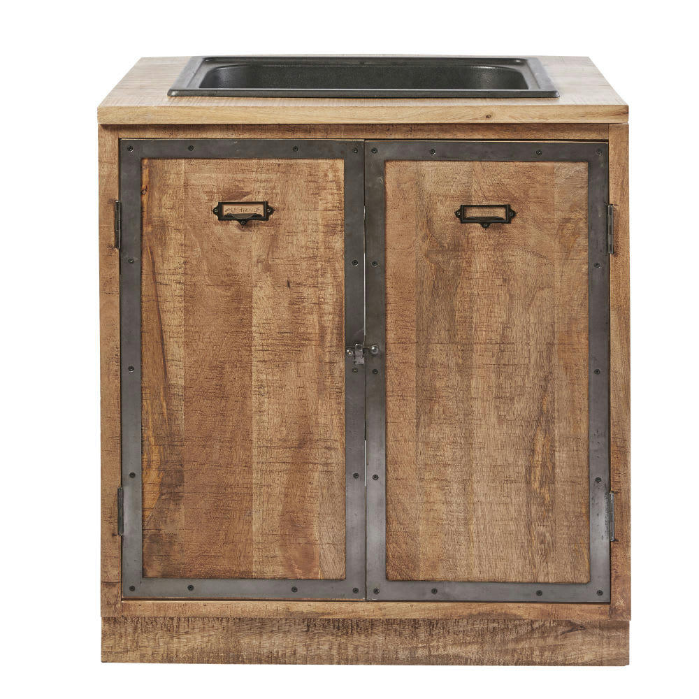 Melchior - Meuble bas de cuisine avec évier 2 portes en manguier massif