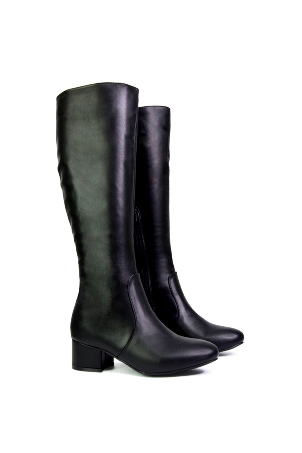 XY London Valeria' Zip Up Knee High Boots With Mid Block Heel